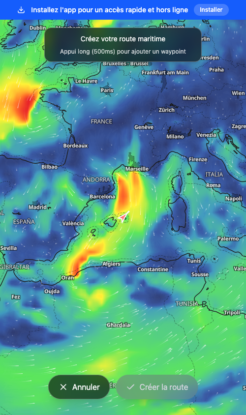 Mode création de route activé