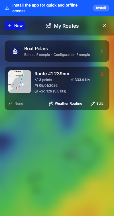 Route saved in the list